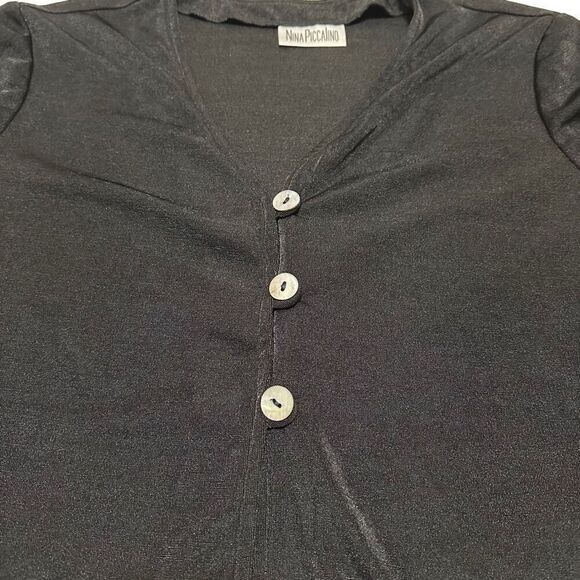 Nina Piccalino Vintage Black Short Sleeve Vintage Pearlescent Button Minimalist - Picture 2 of 7